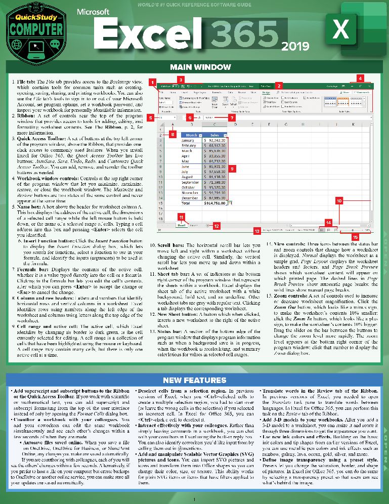 Microsoft Excel 365 - 2019: a QuickStudy Laminated Sotware Reference Guide