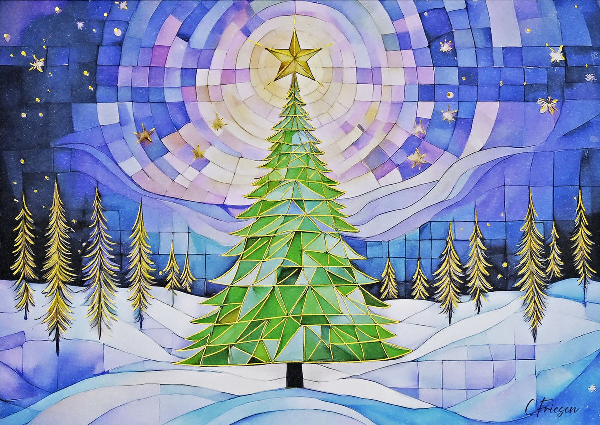 Stained Glass Christmas Tree Deluxe Boxed Holiday Cards