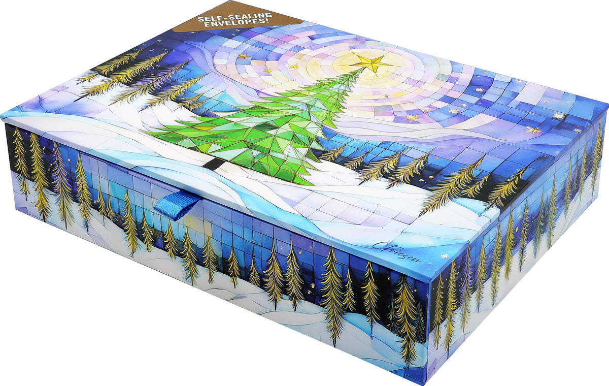 Stained Glass Christmas Tree Deluxe Boxed Holiday Cards