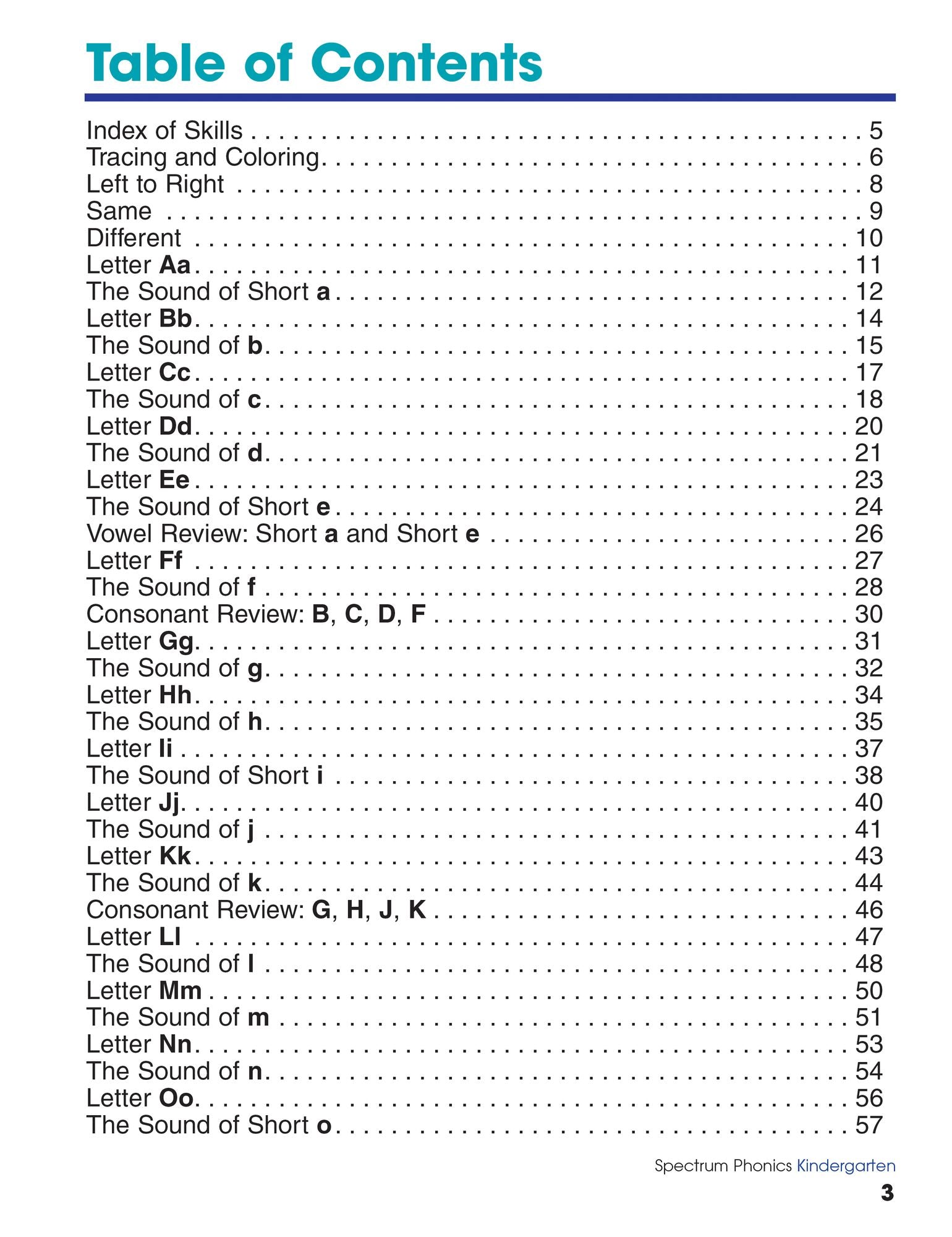 Spectrum Phonics, Grade K