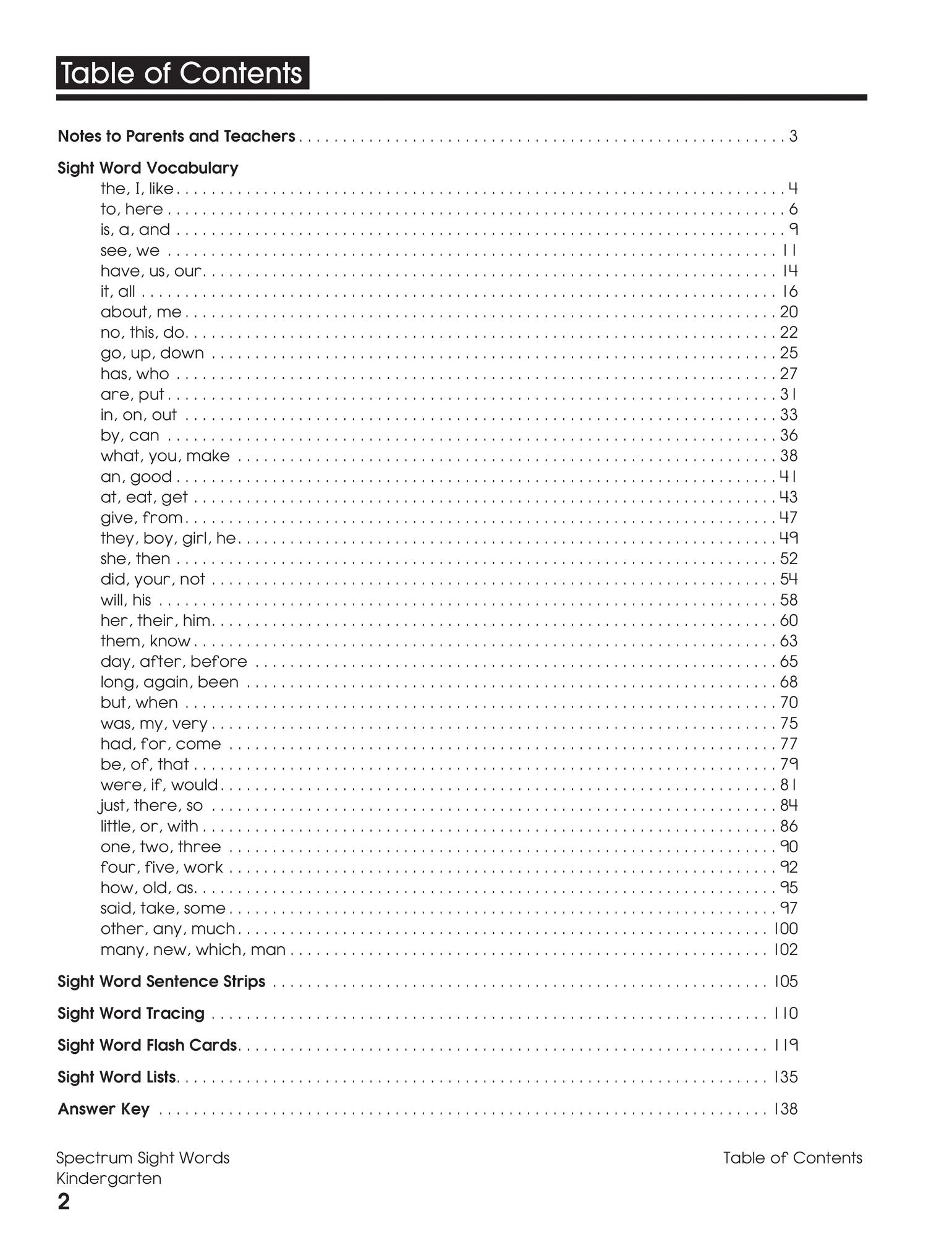 Spectrum Sight Words, Grade K