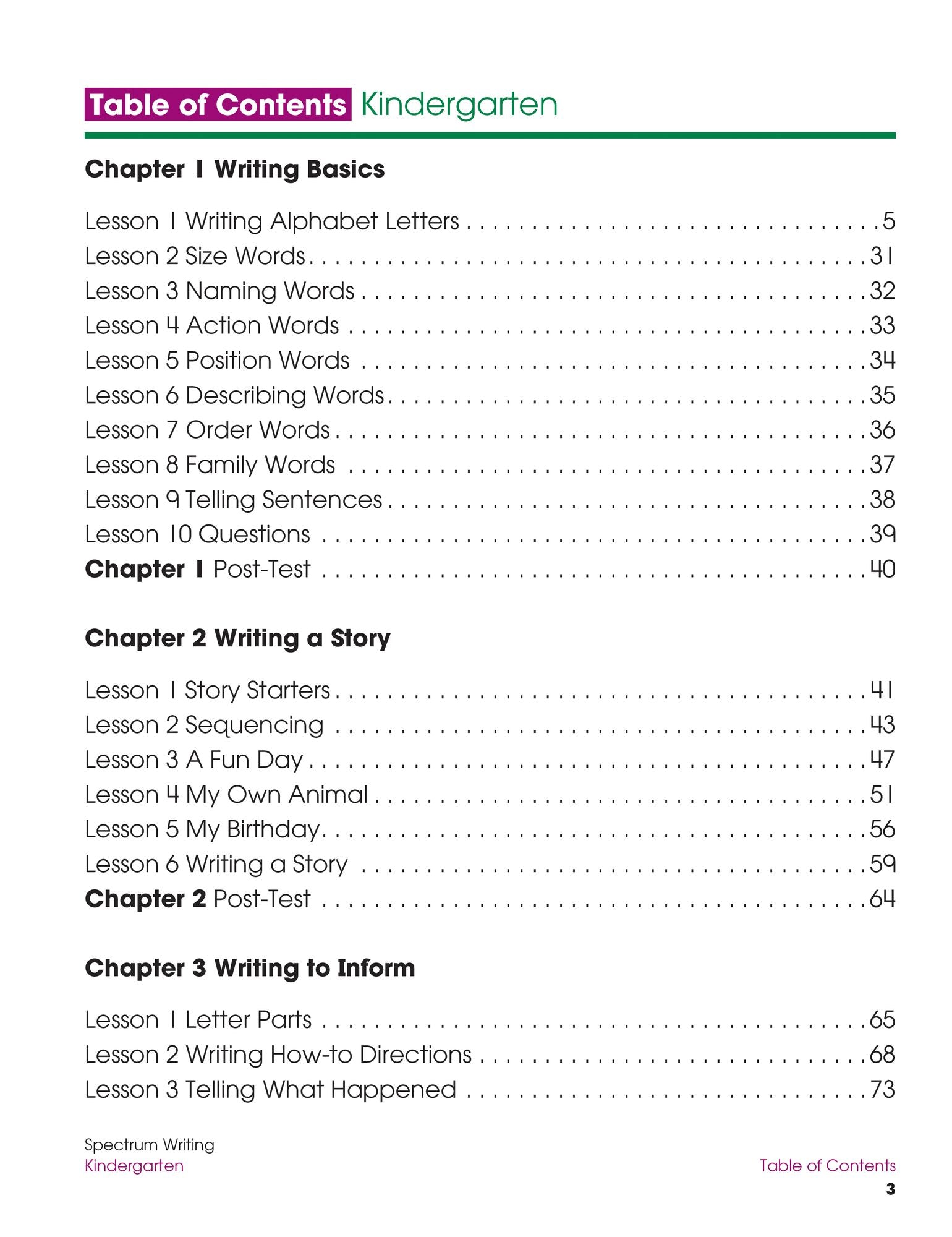 Spectrum Writing, Grade K