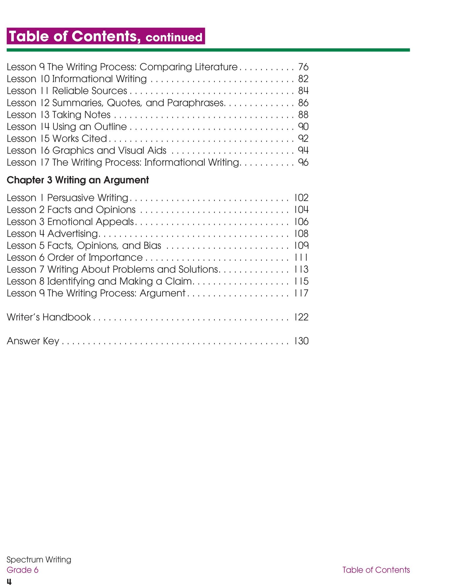 Spectrum Writing, Grade 6