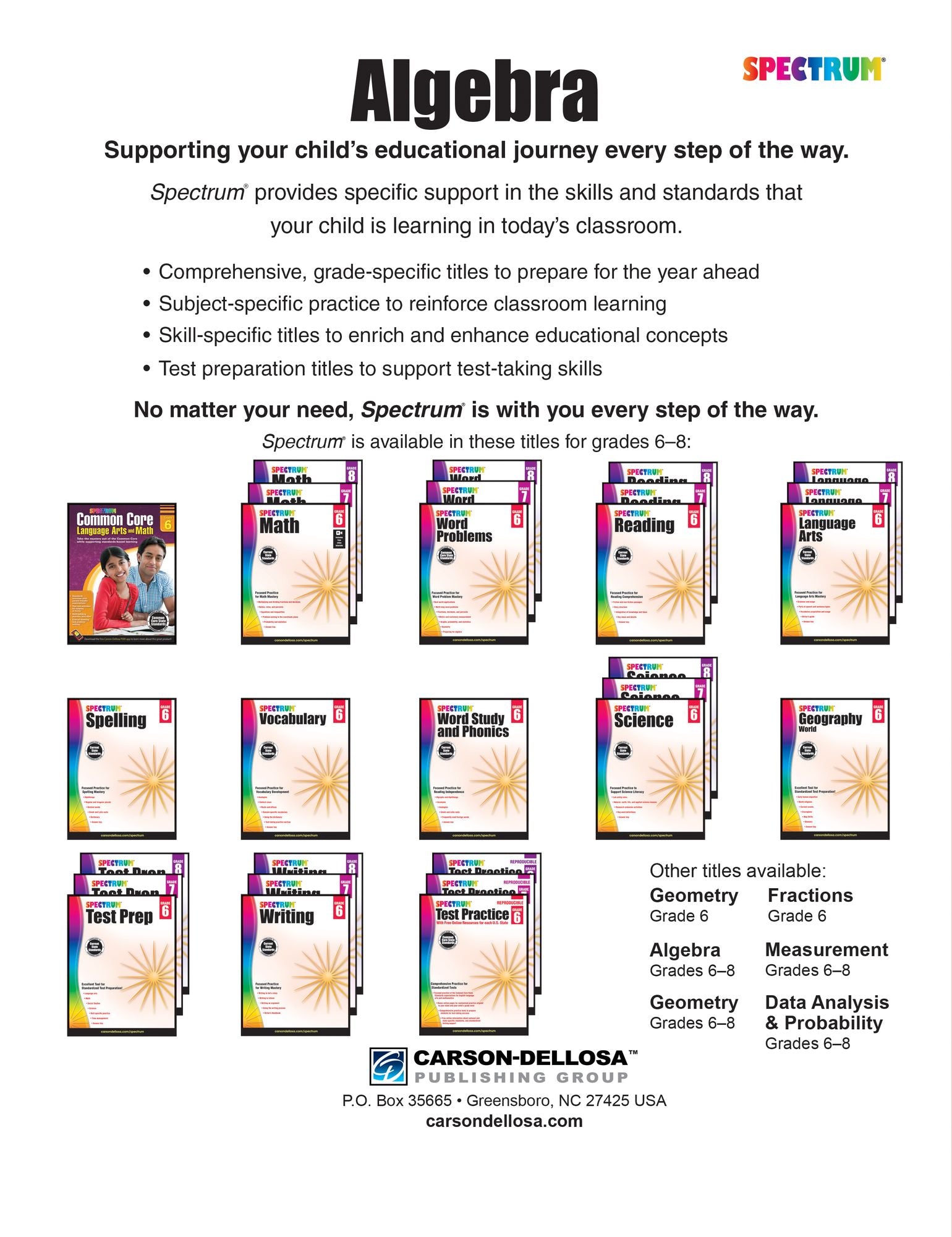 Spectrum Algebra, Grades 6-8