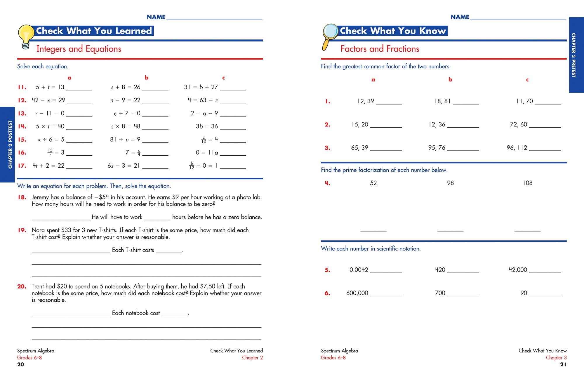 Spectrum Algebra, Grades 6-8
