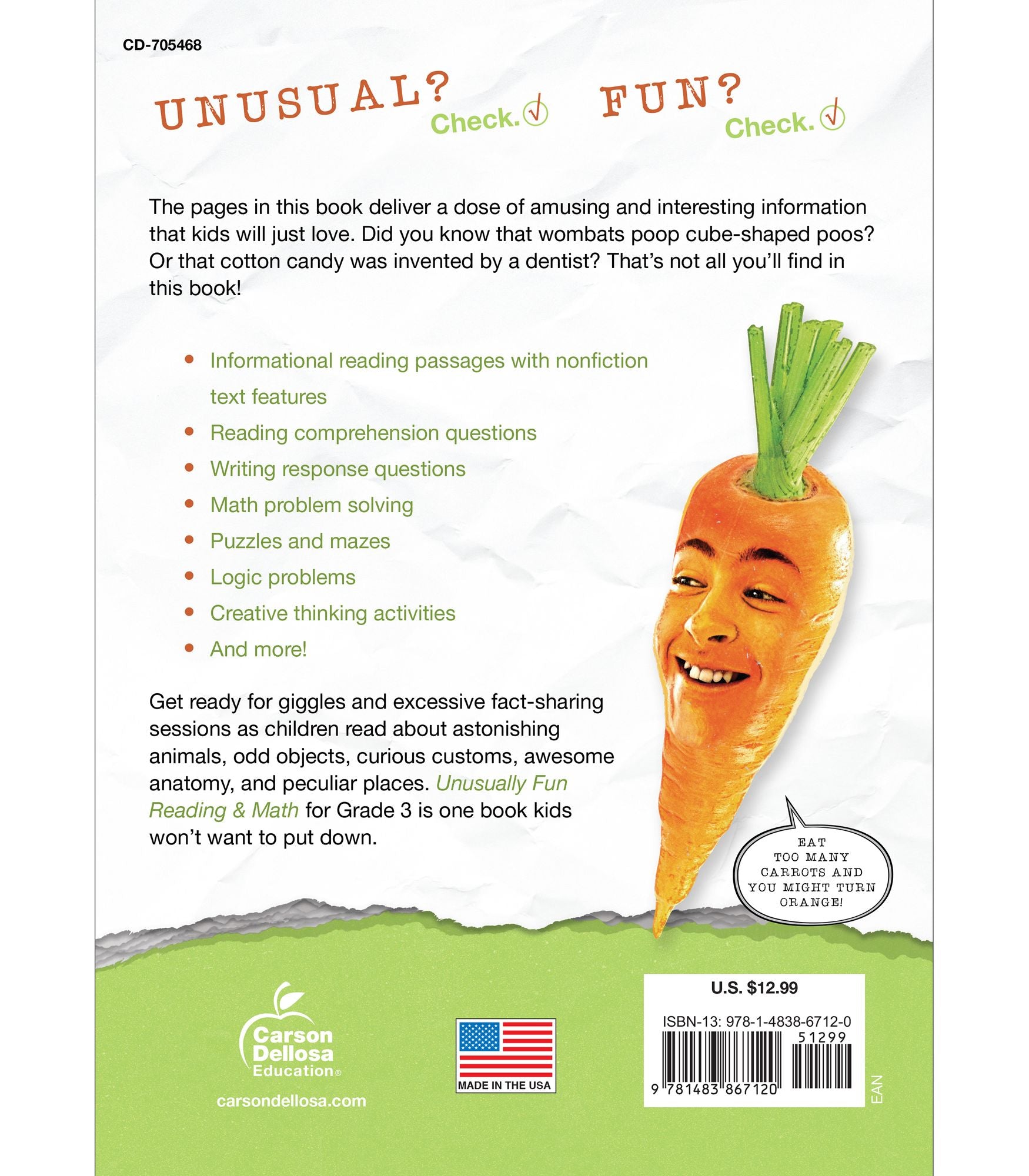Unusually Fun Reading & Math Workbook, Grade 3: Seriously Fun Topics to Teach Seriously Important Skills