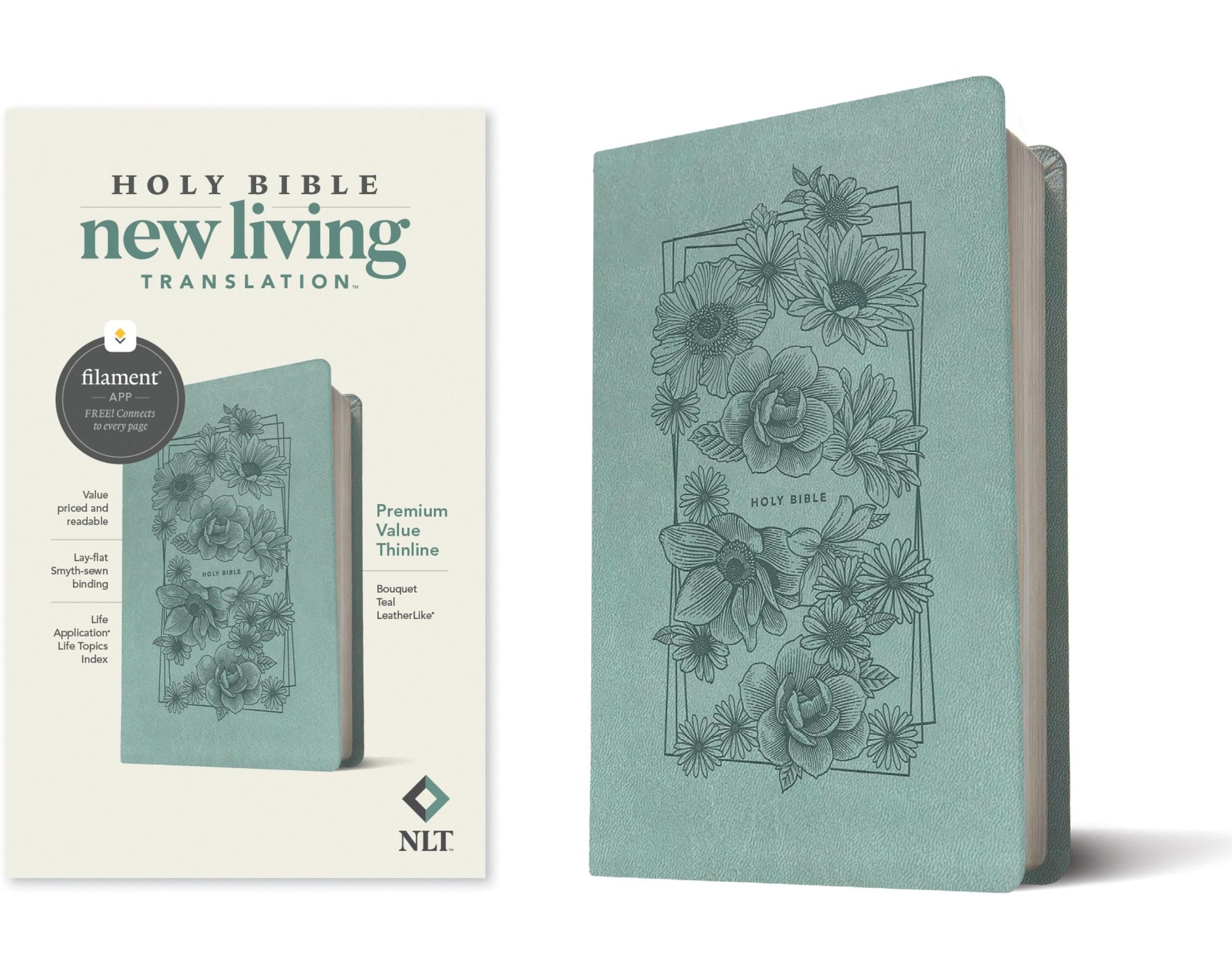 NLT Premium Value Thinline Bible, Filament Enabled (LeatherLike, Bouquet Teal)