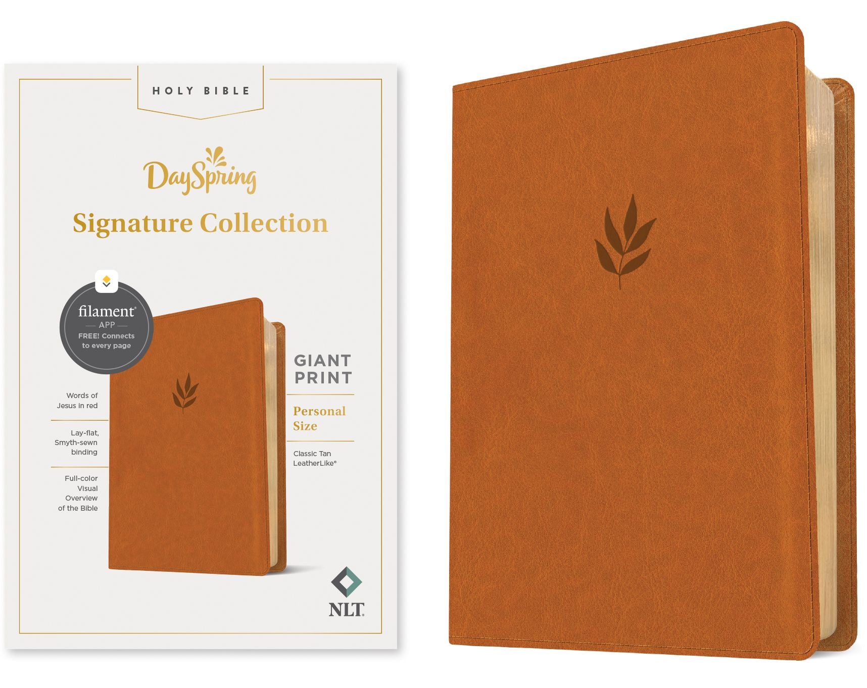 NLT Personal Size Giant Print Bible, DaySpring Signature Collection, Filament Enabled (LeatherLike, Classic Tan, Red Letter)