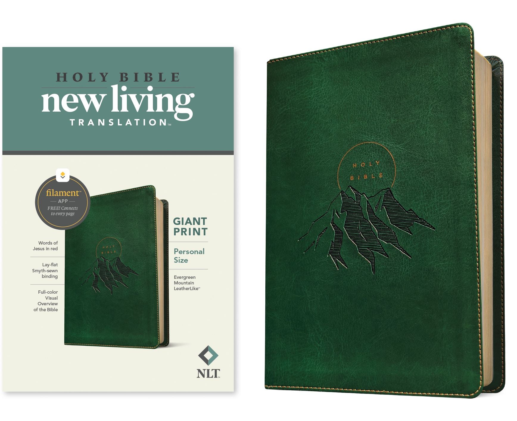 NLT Personal Size Giant Print Bible, Filament Enabled (LeatherLike, Evergreen Mountain , Red Letter)
