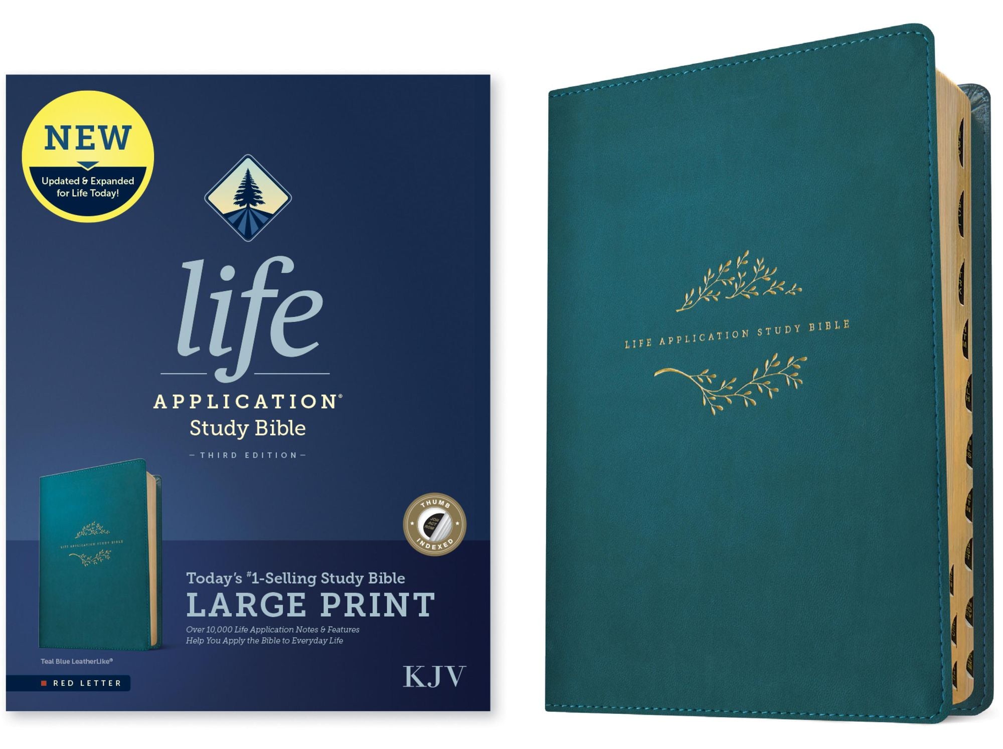 KJV Life Application Study Bible, Third Edition, Large Print (LeatherLike, Teal Blue, Indexed, Red Letter)