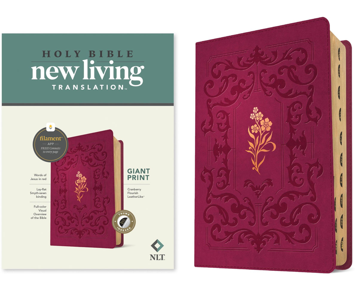 NLT Giant Print Bible, Filament Enabled (LeatherLike, Cranberry Flourish, Indexed, Red Letter)