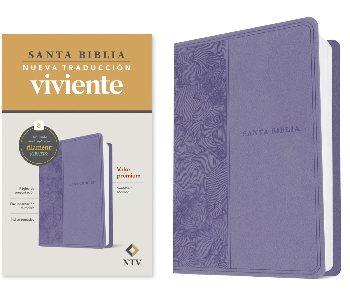 Biblia valor prémium NTV con Filament (SentiPiel, Morado)