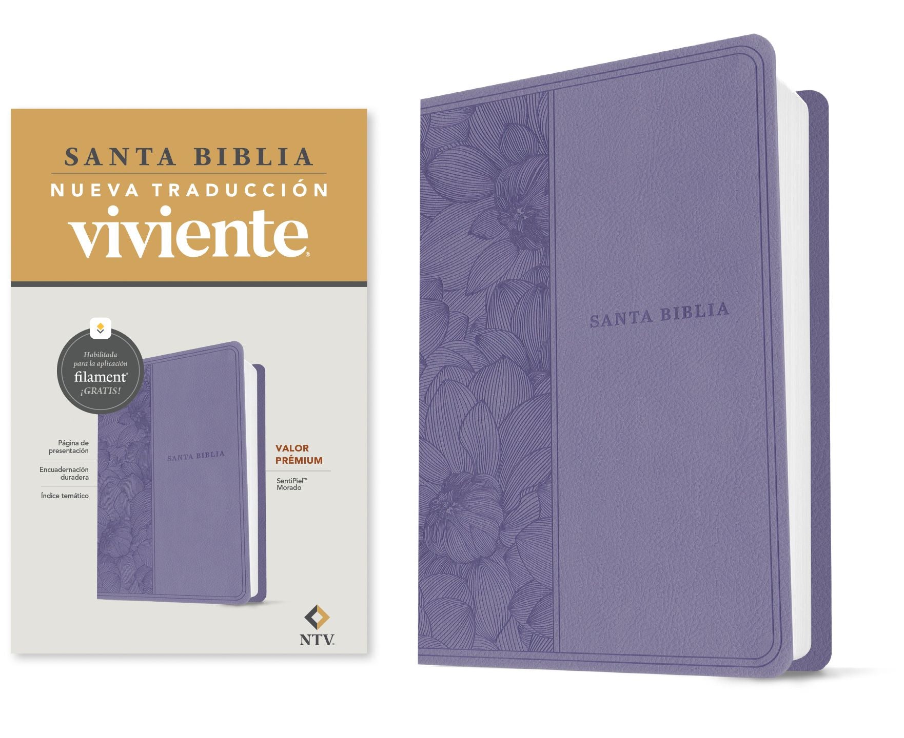 Biblia valor prémium NTV con Filament (SentiPiel, Morado)