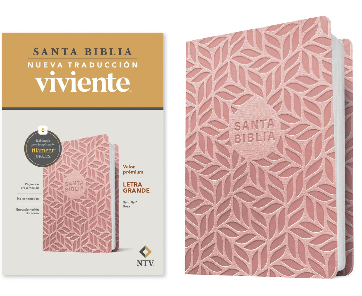 Biblia valor prémium NTV, letra grande con Filament (SentiPiel, Rosa)