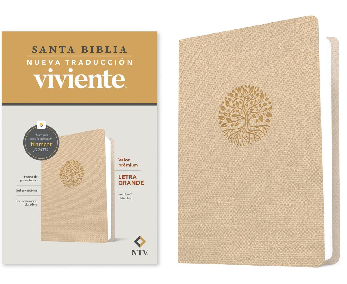 Biblia valor prémium NTV, letra grande con Filament (SentiPiel, Café claro)