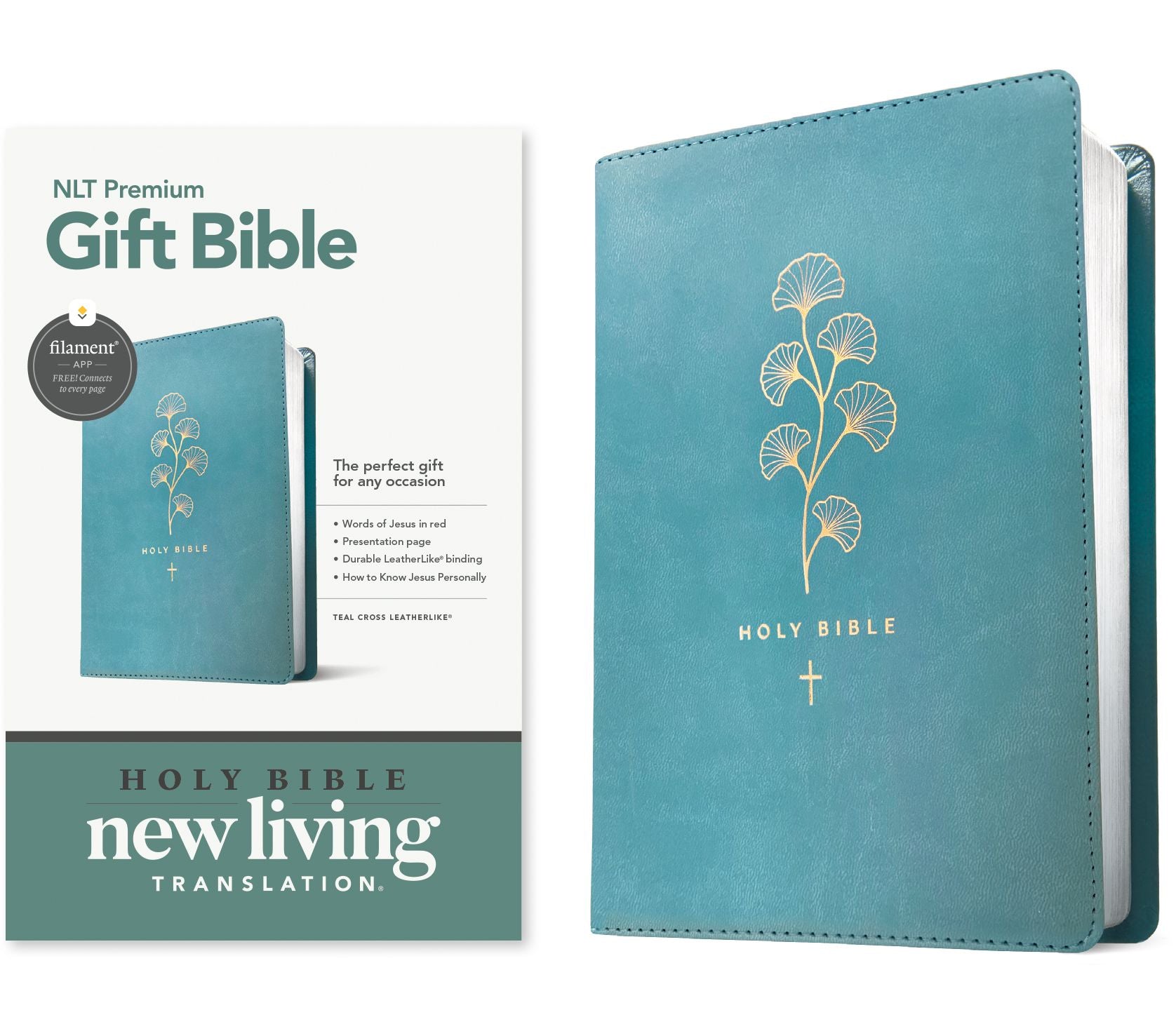 Premium Gift Bible NLT, Filament Enabled (LeatherLike, Teal Cross, Red Letter)