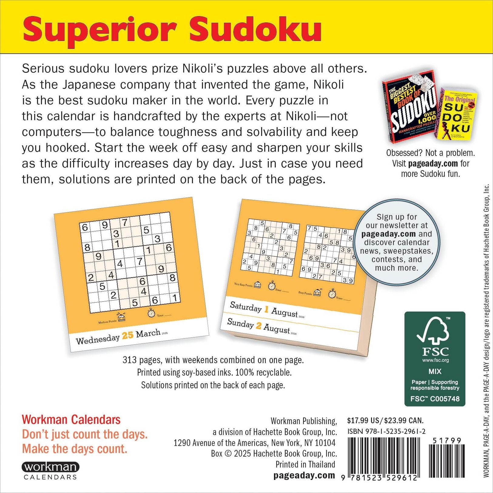 Original Sudoku Page-A-Day Calendar 2026: 365 Puzzles from the Editors at Nikoli
