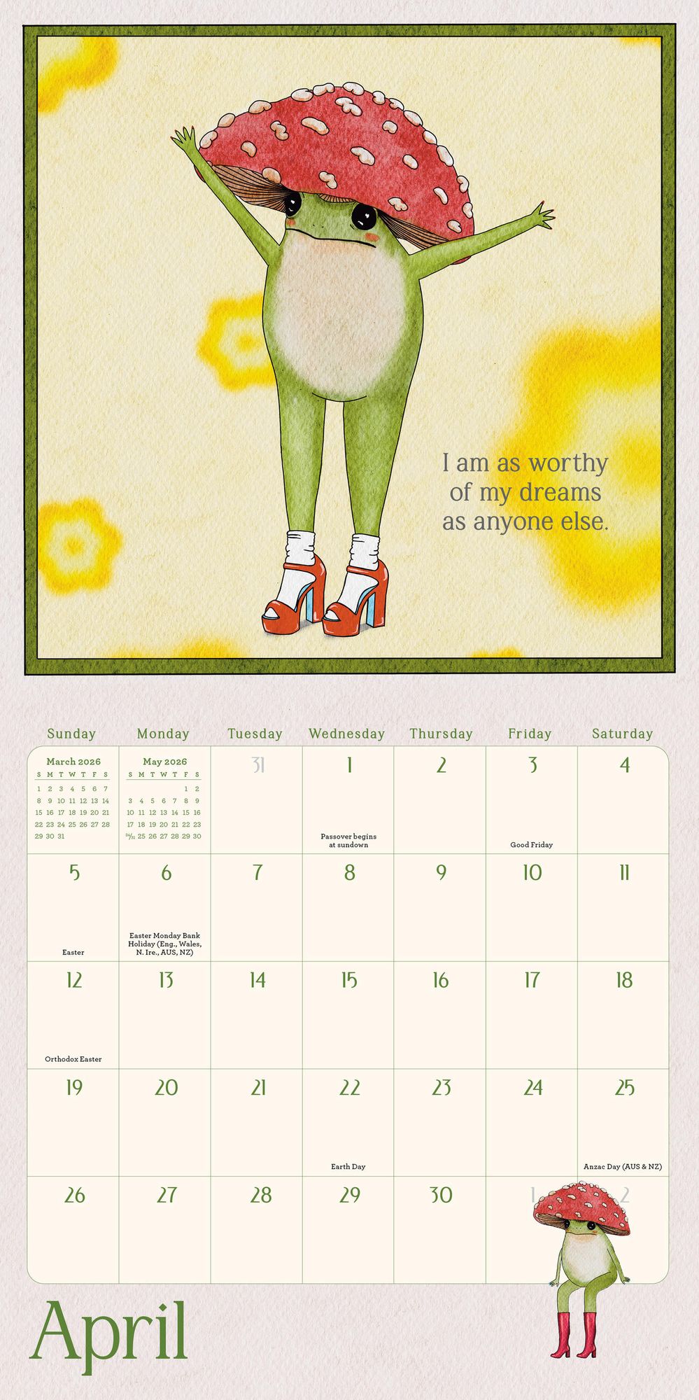 2026 Little Frog's Guide to Self-Care Mini Wall Calendar