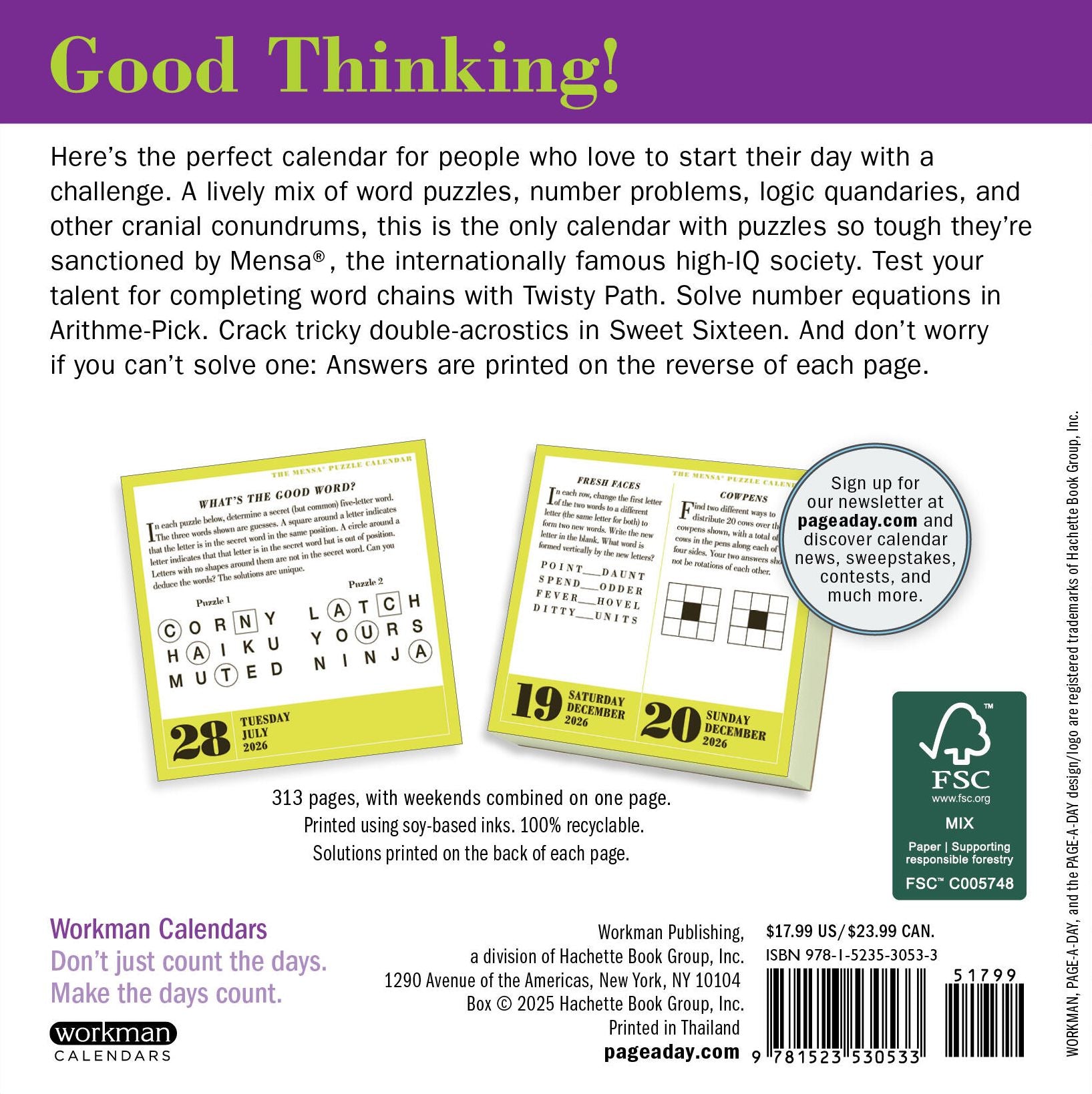 Mensa 365 Brain Puzzlers Page-A-Day(r) Calendar 2026: Word Puzzles, Logic Challenges, Number Problems, and More