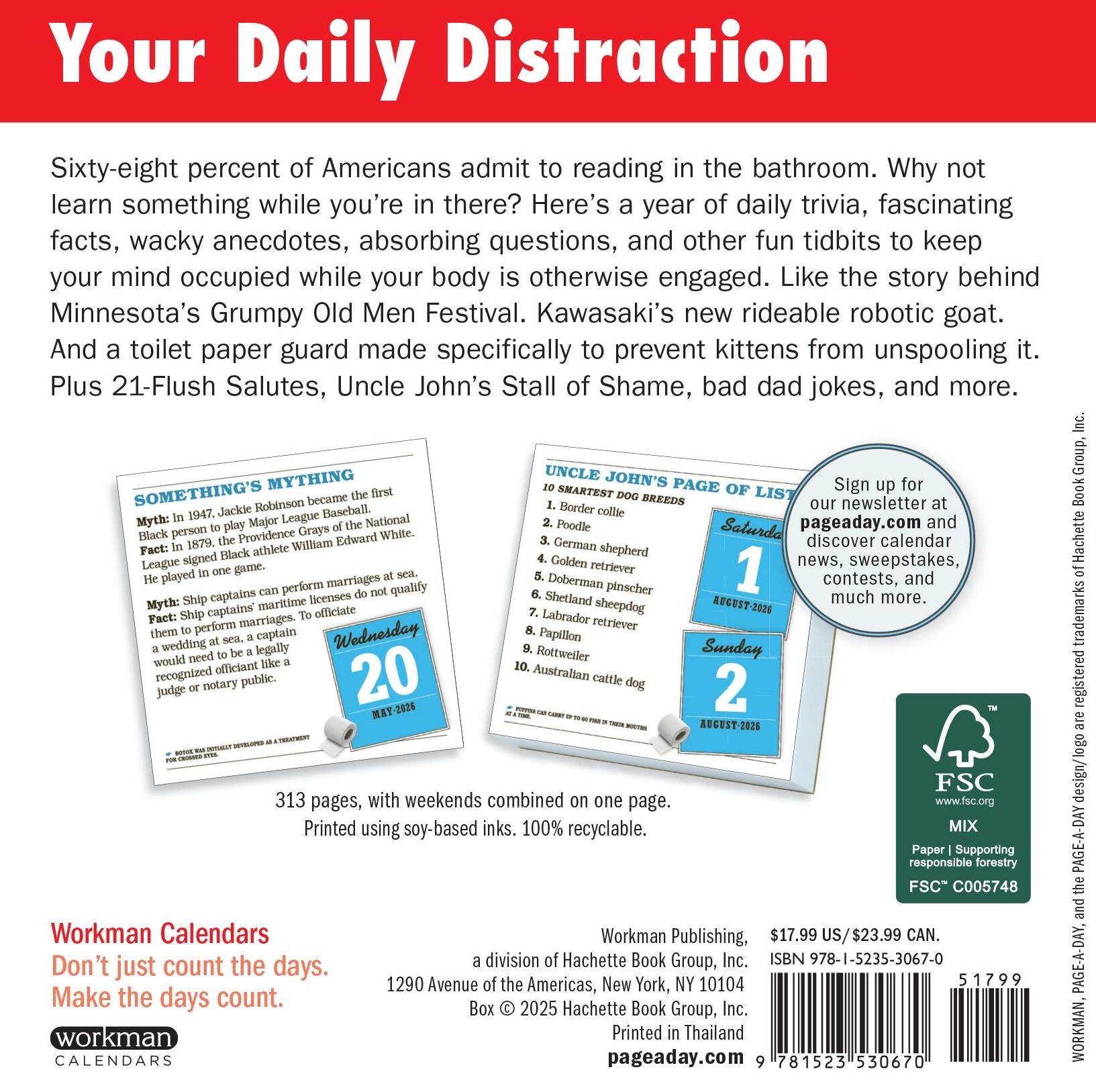 Uncle John's Bathroom Reader Page-A-Day(r) Calendar 2026: A Year of Humor, History, Facts, and Fun