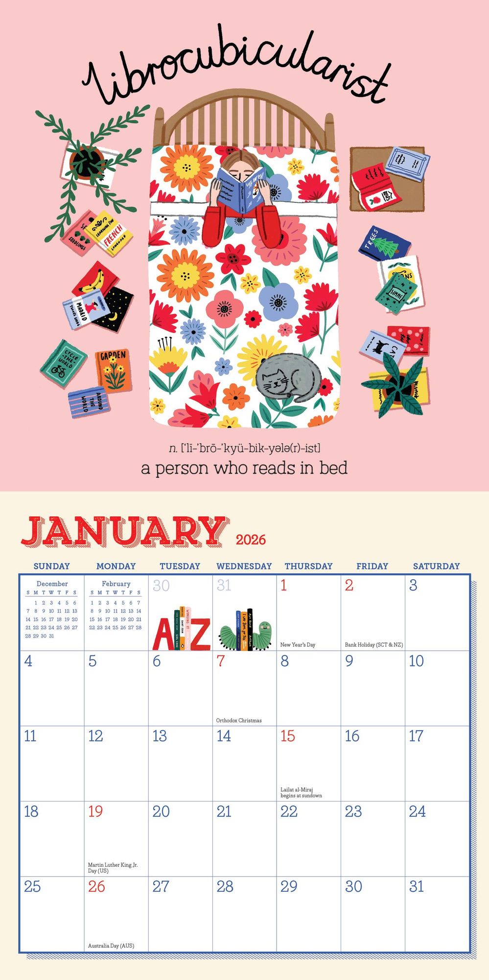 2026 Book Nerd Mini Wall Calendar