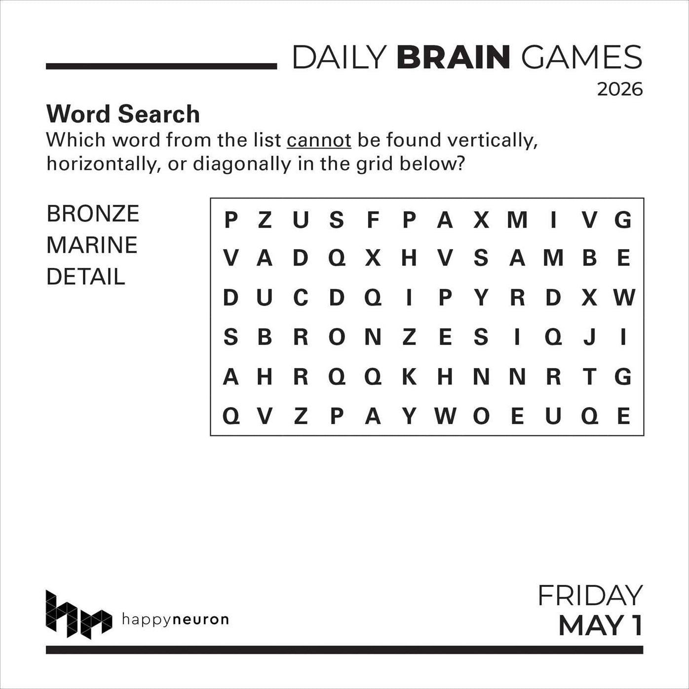 2026 Daily Brain Games Day-to-Day Calendar