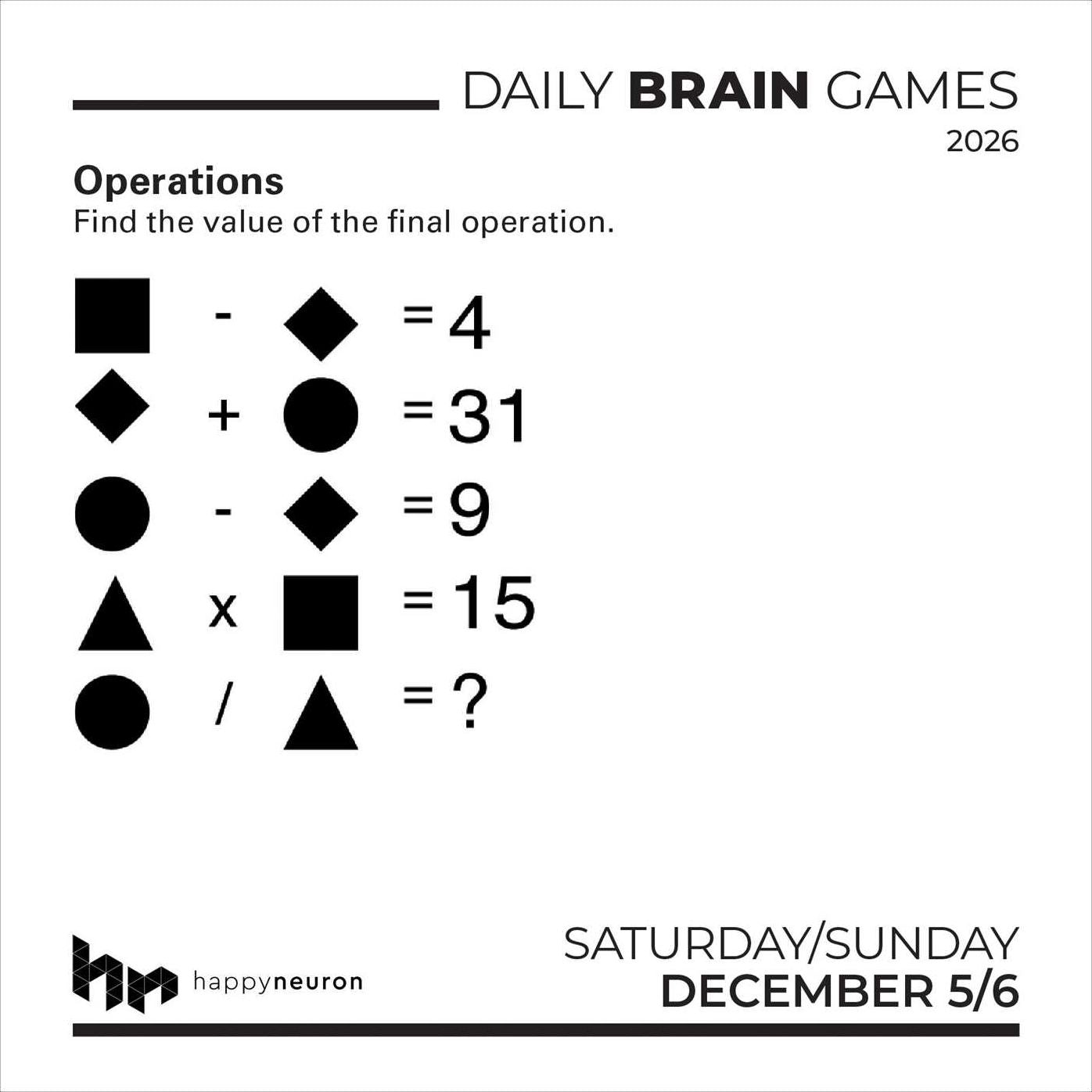 2026 Daily Brain Games Day-to-Day Calendar