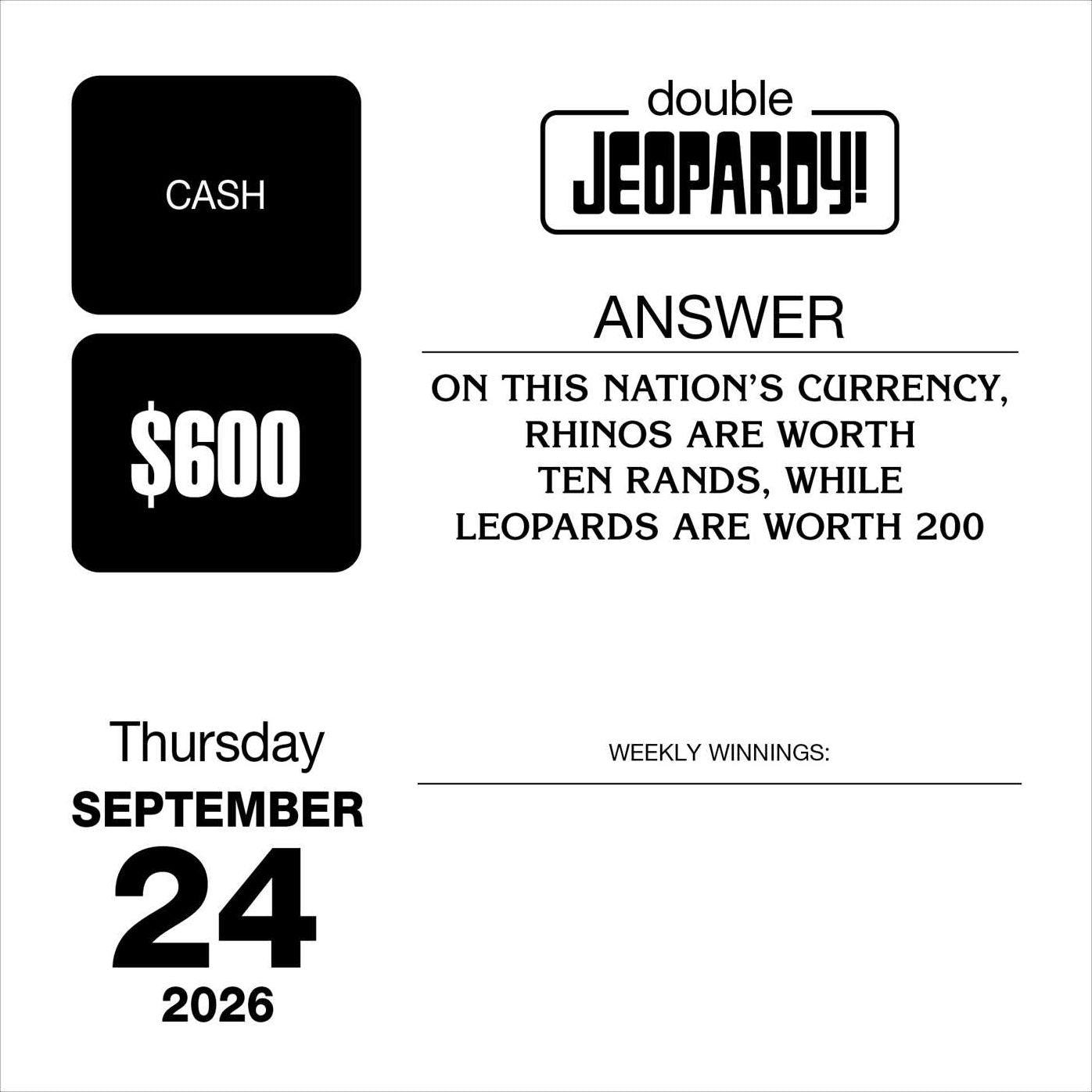 2026 JEOPARDY! Day-to-Day Calendar