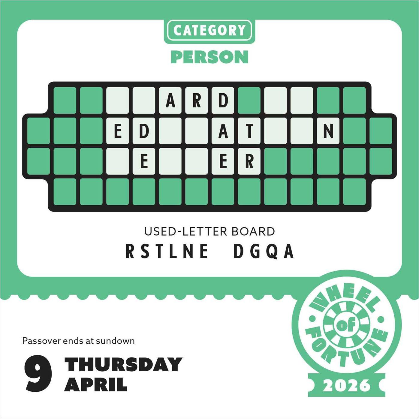 2026 Wheel of Fortune Day-to-Day Calendar