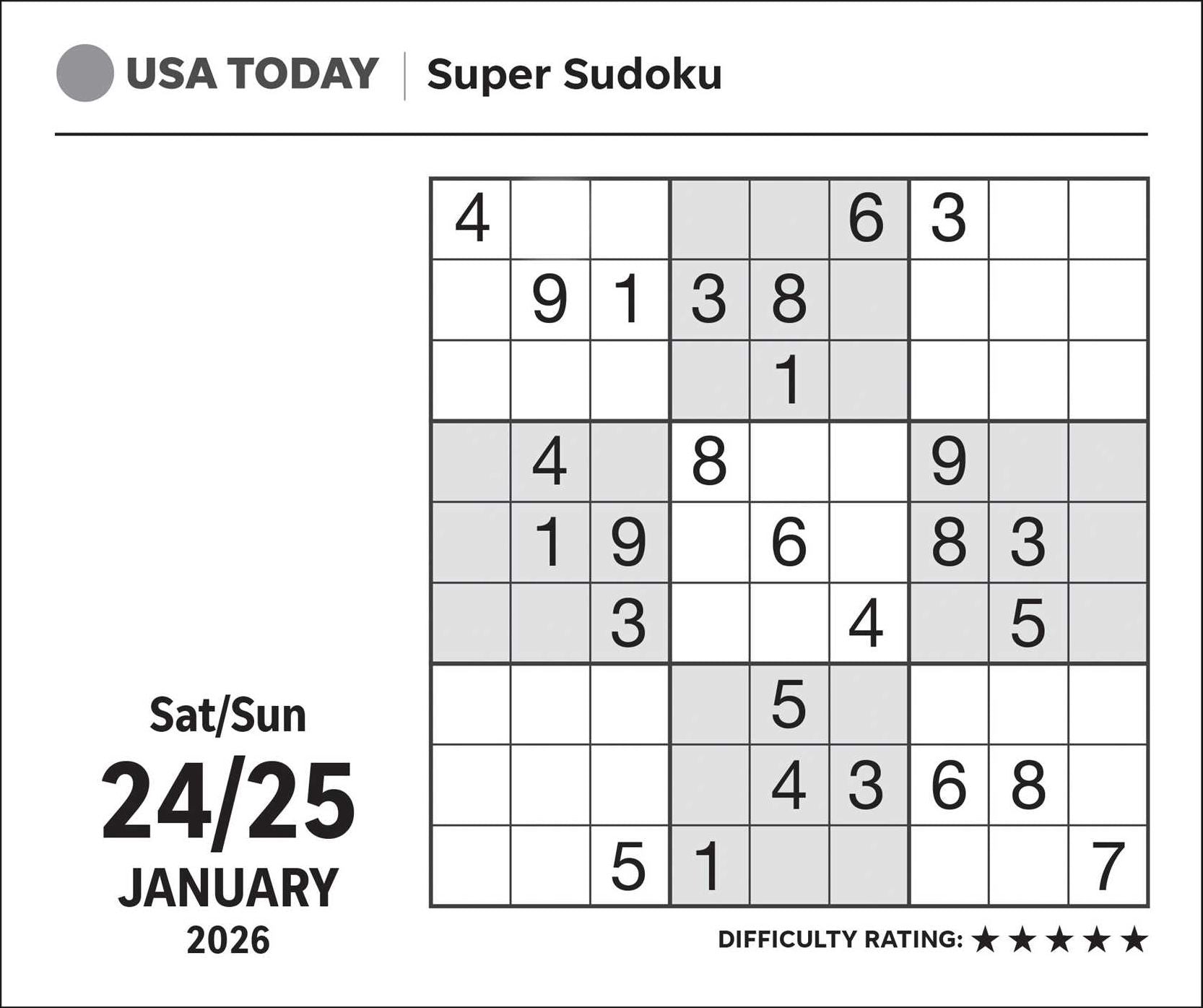 2026 USA TODAY Sudoku Day-to-Day Calendar