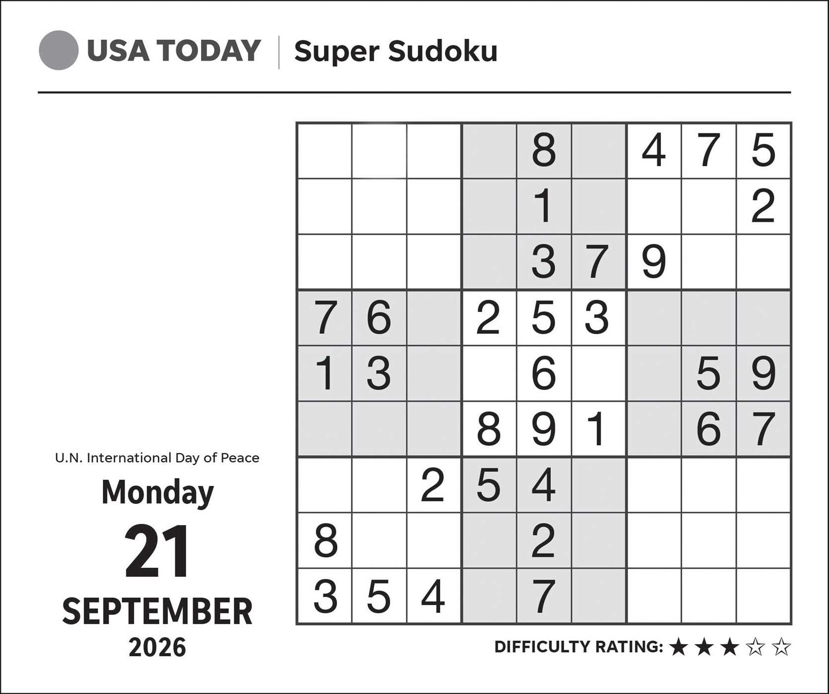 2026 USA TODAY Sudoku Day-to-Day Calendar