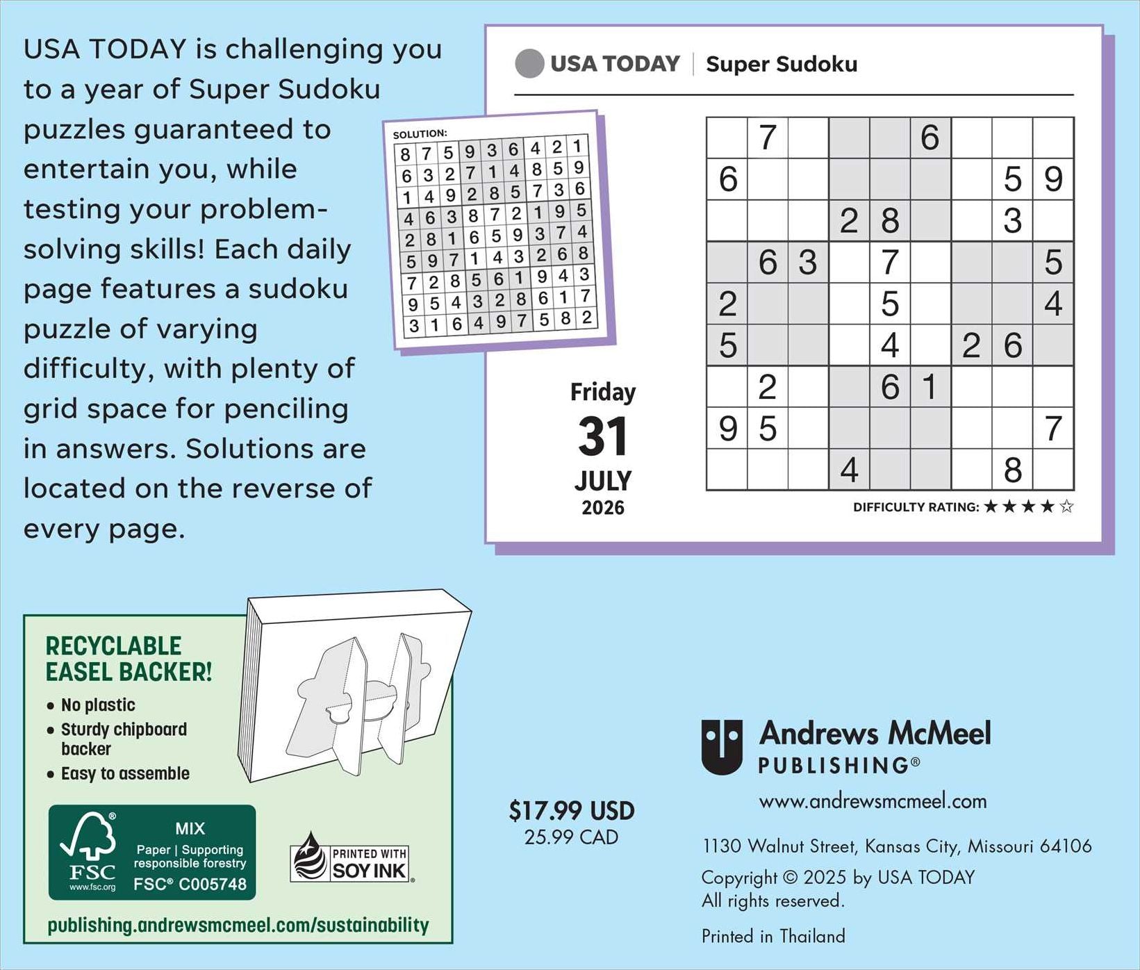 2026 USA TODAY Sudoku Day-to-Day Calendar