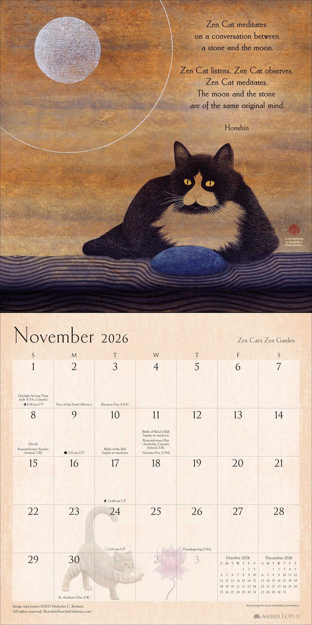 2026 Zen Cat Wall Calendar