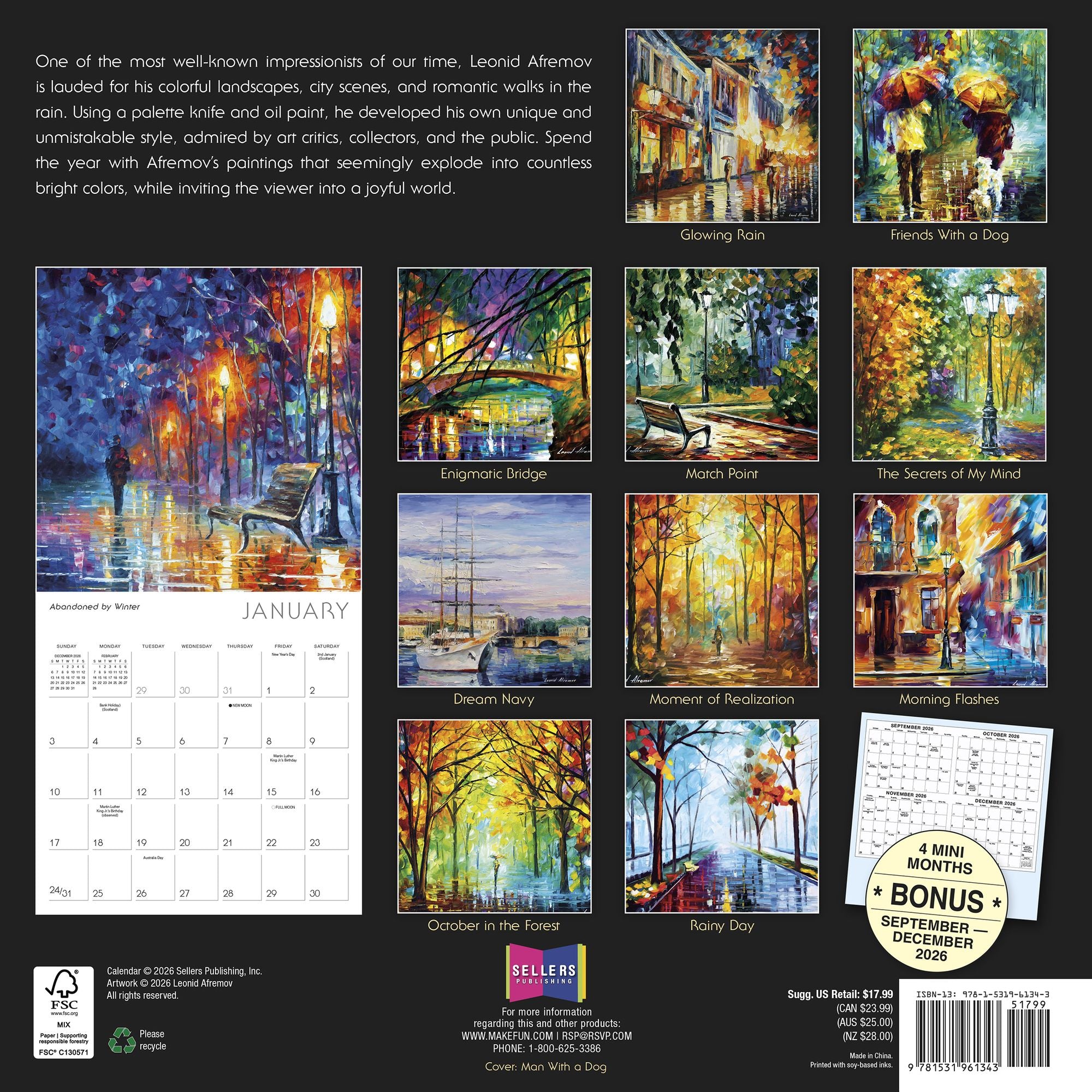 2027 Impressions of Light: The Fine Art of Leonid Afremov Wall Calendar