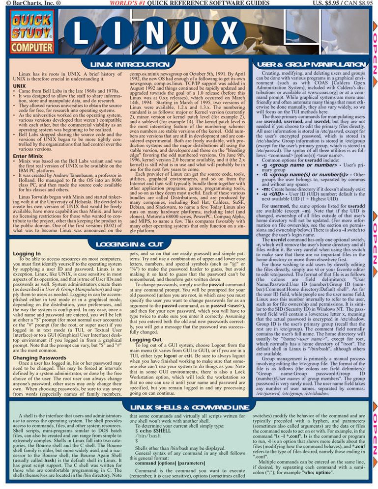 Linux: QuickStudy Laminated Reference Guide