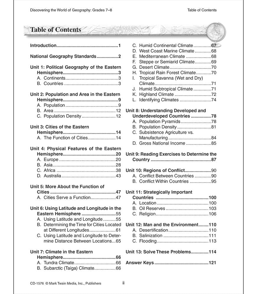 Discovering the World of Geography: Includes Selected National Geography Standards (Grades 7-8)