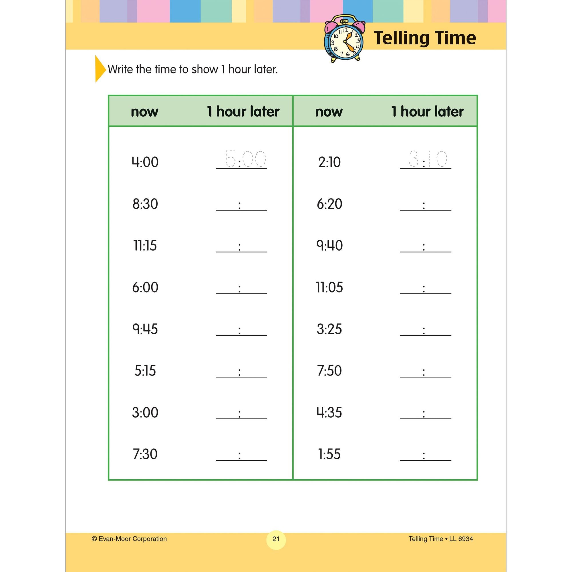 Learning Line: Telling Time, Grade 1 - 2 Workbook