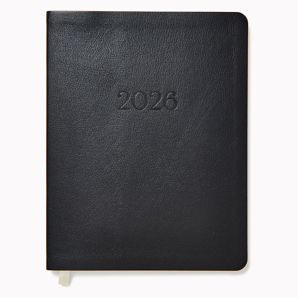 2025-2026 Paper Source Black Leather 18-Month Weekly Desk Planner