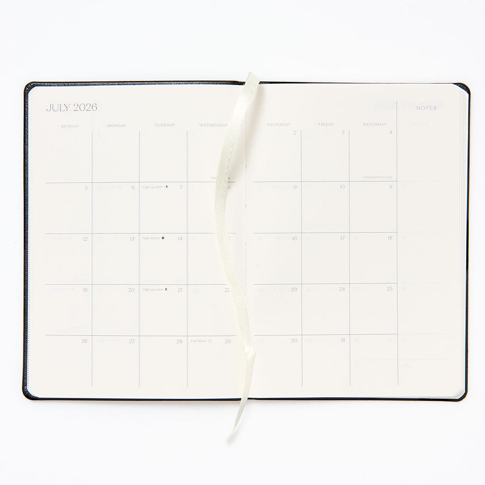 2025-2026 Paper Source Black Leather 18-Month Monthly Pocket Planner