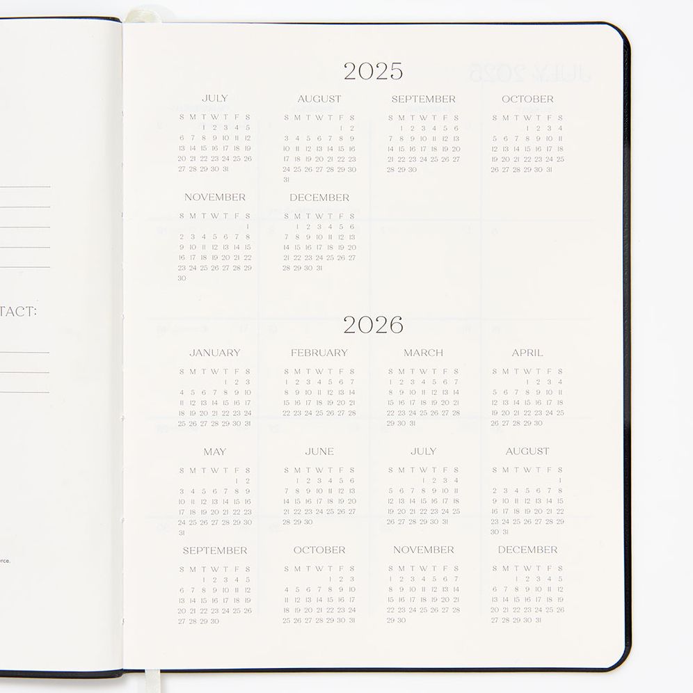 2025-2026 Paper Source Black Leather 18-Month Monthly Desk Planner