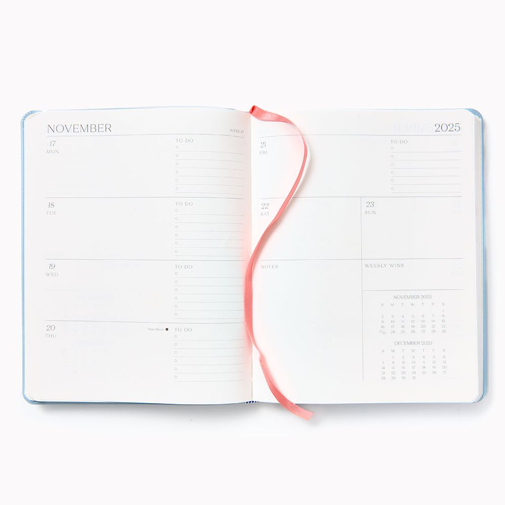 2025-2026 Paper Source Light Blue Leather 18-Month Weekly Desk Planner