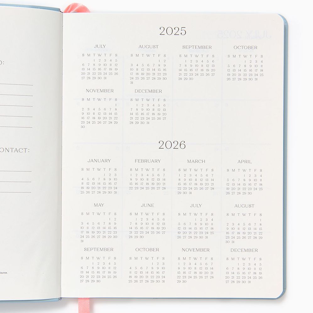 2025-2026 Paper Source Light Blue Leather 18-Month Weekly Desk Planner