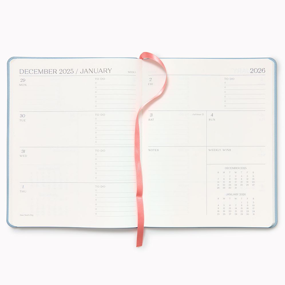 2025-2026 Paper Source Light Blue Leather 18-Month Weekly Desk Planner