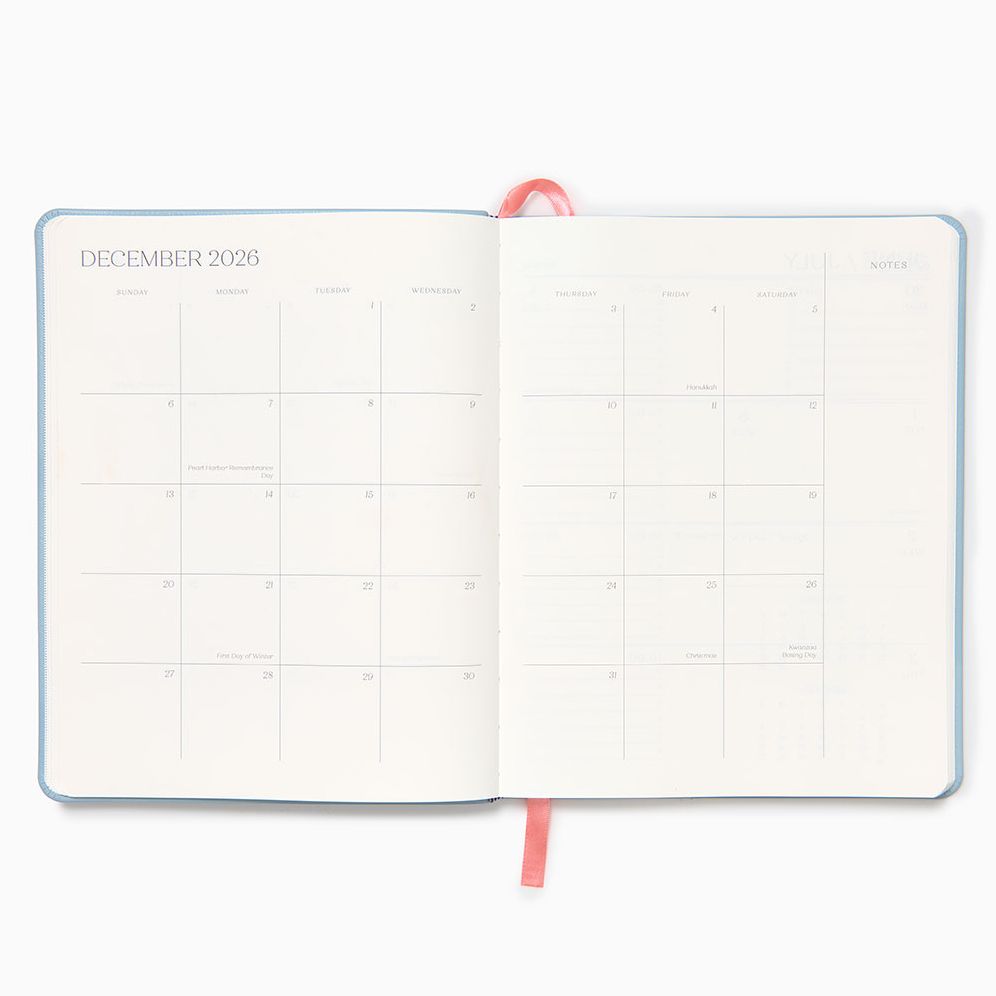 2025-2026 Paper Source Light Blue Leather 18-Month Weekly Desk Planner