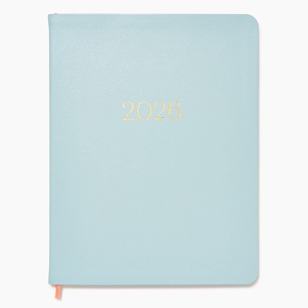 2025-2026 Paper Source Light Blue Leather 18-Month Monthly Desk Planner