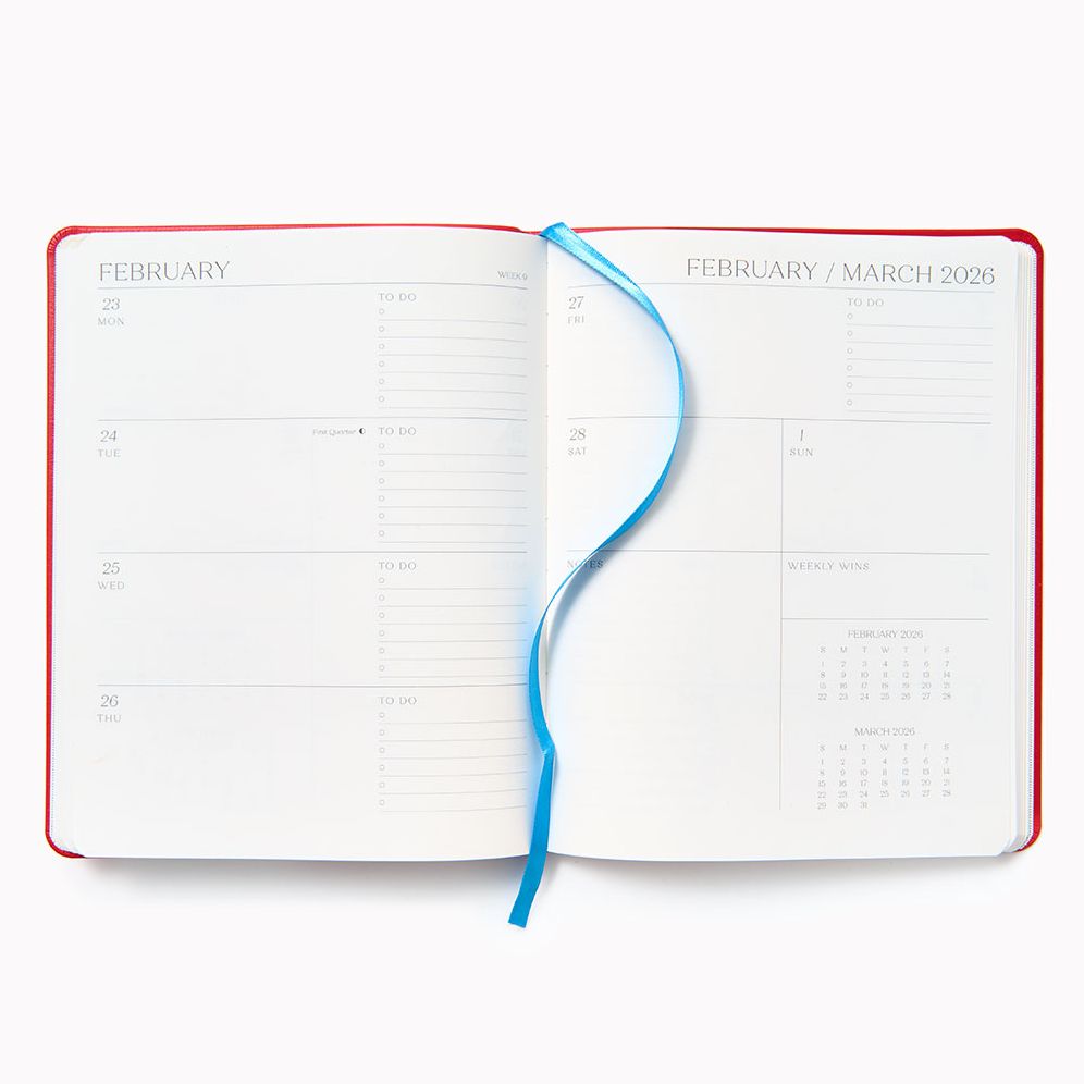 2025-2026 Paper Source Red Leather 18-Month Weekly Desk Planner