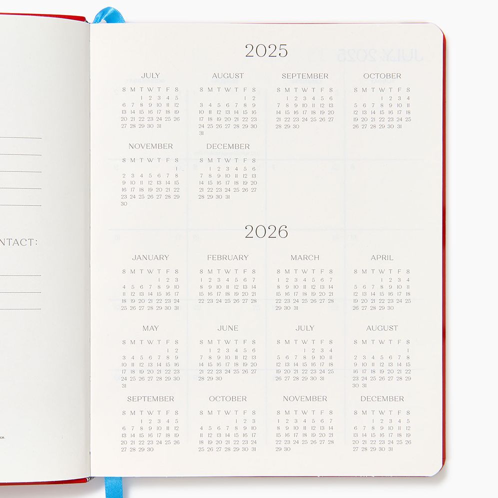 2025-2026 Paper Source Red Leather 18-Month Weekly Desk Planner