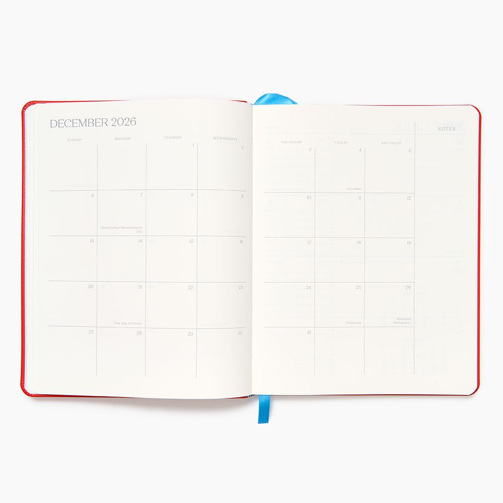 2025-2026 Paper Source Red Leather 18-Month Weekly Desk Planner