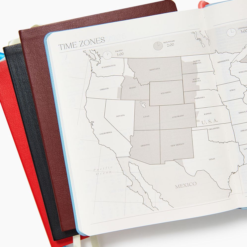 2025-2026 Paper Source Red Leather 18-Month Weekly Desk Planner