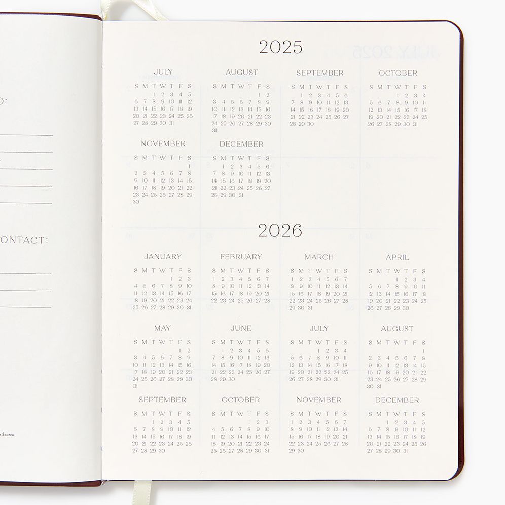 2025-2026 Paper Source Maroon Leather 18-Month Weekly Desk Planner